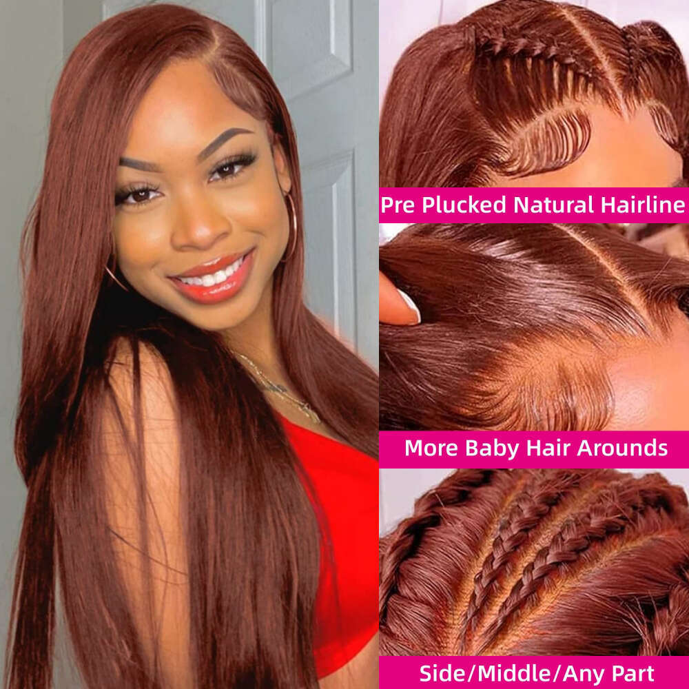 Reddish Brown Straight x Hd Lace Frontal Human Hair Wig Pre Plucked Brazilian Wigs For Women