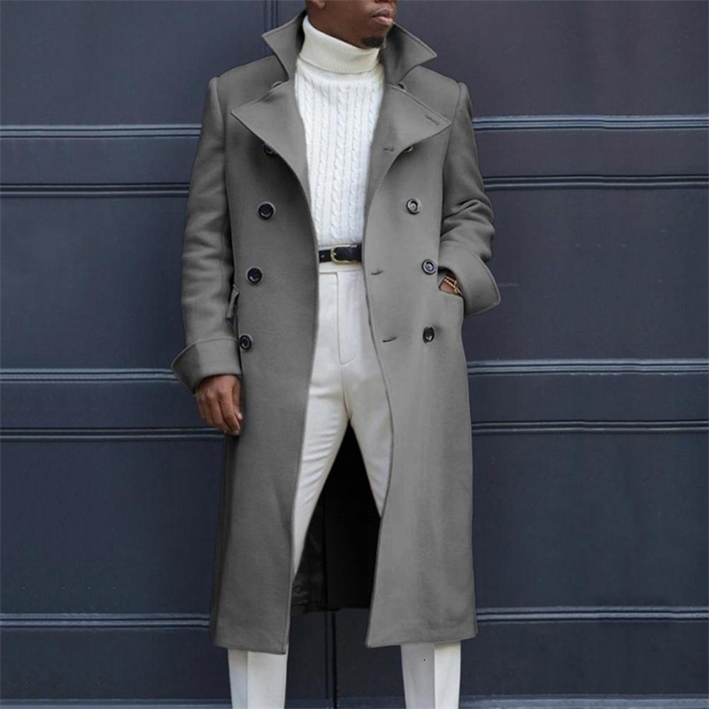 Korean Trend Mens Loose Casual Single-breasted Overcoat Autumn Winter Fashion Long Sleeve Woolen Long Coat 241007