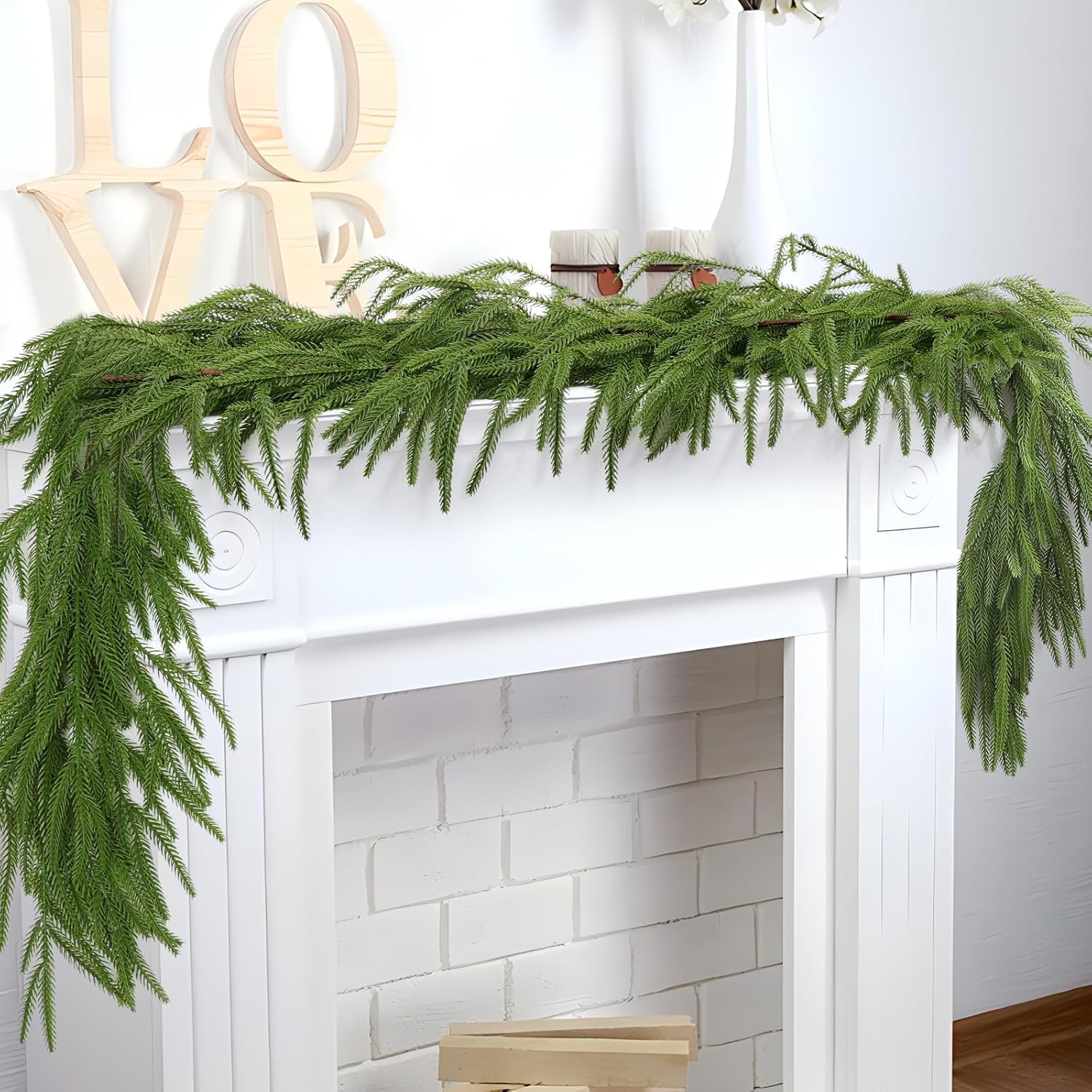 Artificial Norfolk Pine Garlands, Real Touch Winter Pine Garland, Green Artificial Greenery Garland for Table, Outdoor Christmas Decorations christmas garlands