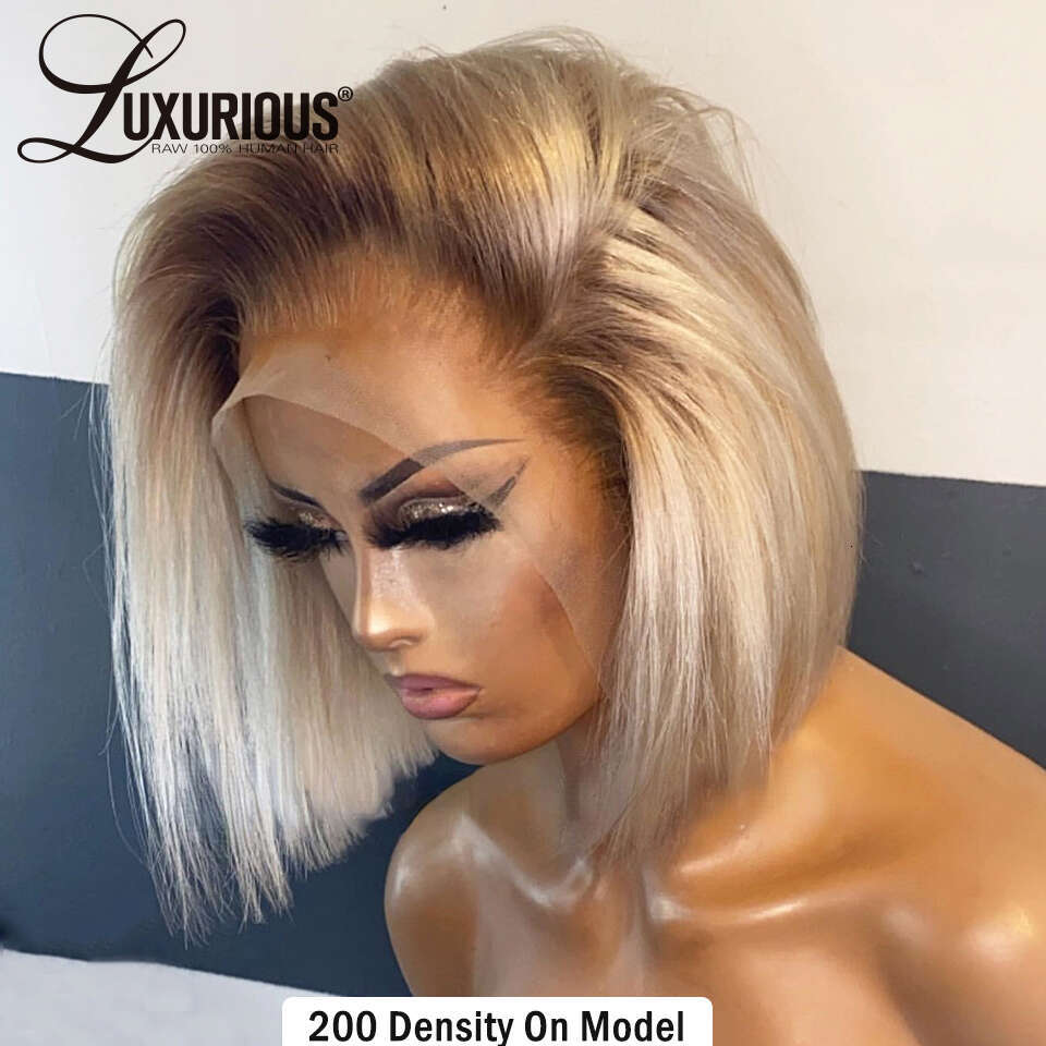 Density x Ombre Blonde Bob Lace Front Wig Human Hair Transparent Short Wigs Cheap Straight Brazilian For Women
