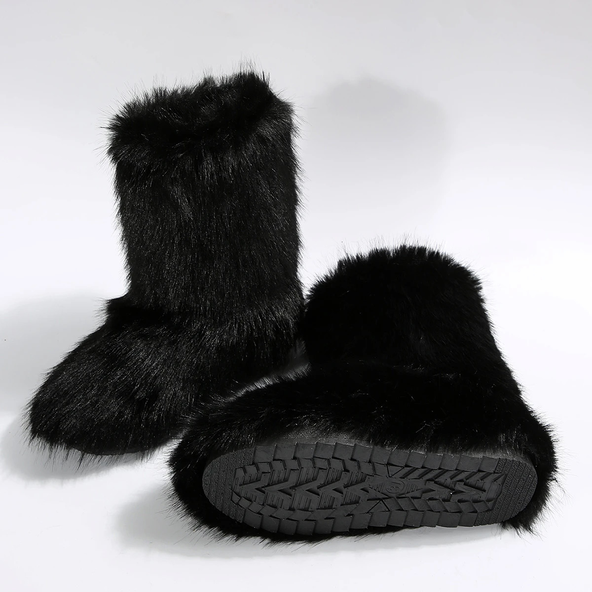Women Winter Black Shank High Fluffy Boots Ladies Furry Faux Fox Fur Long Warm Shoes Girls er Large Size Plush Fur Boots 241028