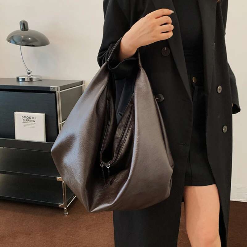Big Black Shoulder Bags for Women Large Hobo Shopper Solid Color Quality Soft Leather Crossbody Handbag Lady Travel Tote Bag