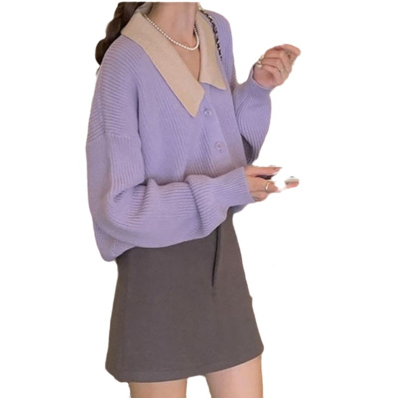Korean Style Slightly Tipsy Tender Romantic Purple Autumn And Winter New Sweater Cardigan Knitted Jacket Women F1028#42