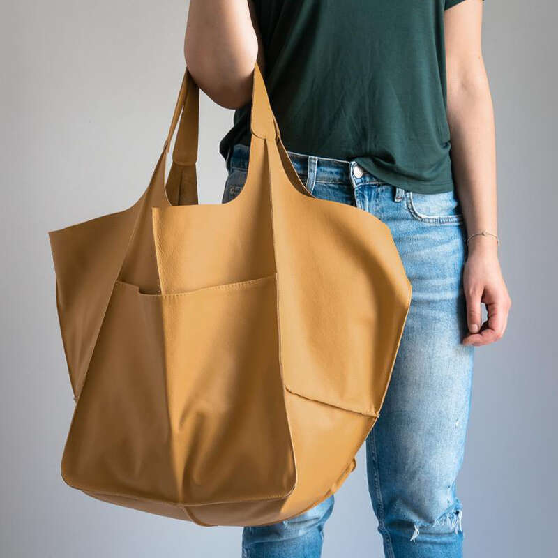 Handmade Rretro Big Beach Tote Bag High Capacity Zipper Shoulder Solid Color Multifunction Handbags For Ladies