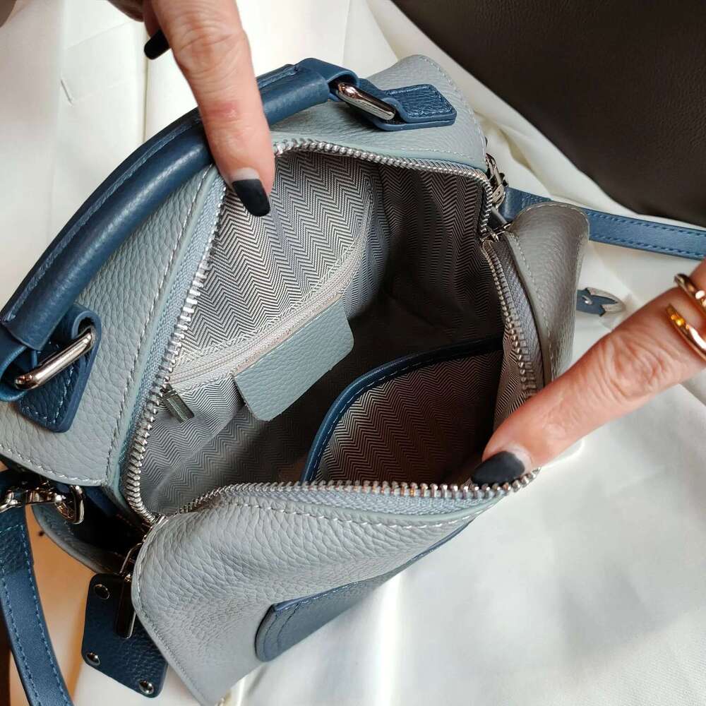 2025 popular blue leisure soft top layer cowhide leather womens shoulder fashion daily use ladies female hand bag