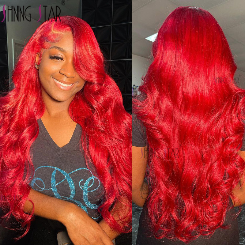 13X6 Body Wave Bury Colored Red Front Human Hair Wigs Curly Peruvian 13x4 HD Lace Frontal Wig 30 34 Inch