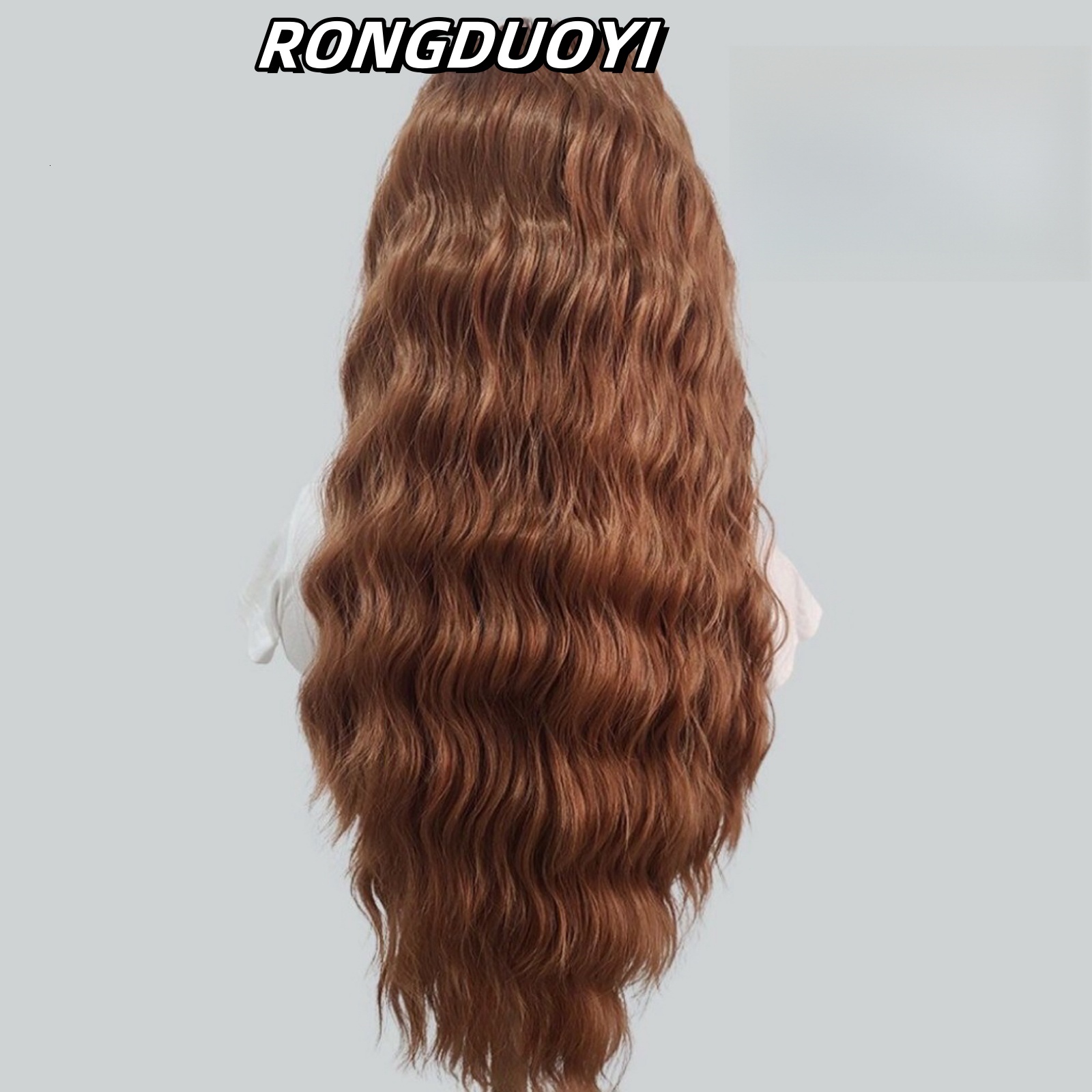 Deep Wave Synthetic Front Wig Glueless Brunette Long Curly Light Brown Colored Hair Lace Frontal Wigs for Women