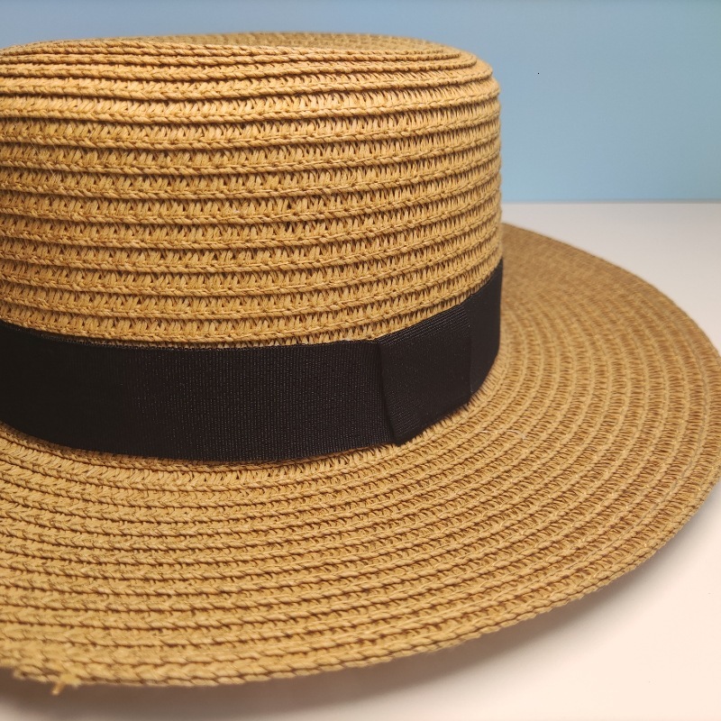 Flat top with decorative straw hat senior sense flat eaves shade holiday straw hat for women