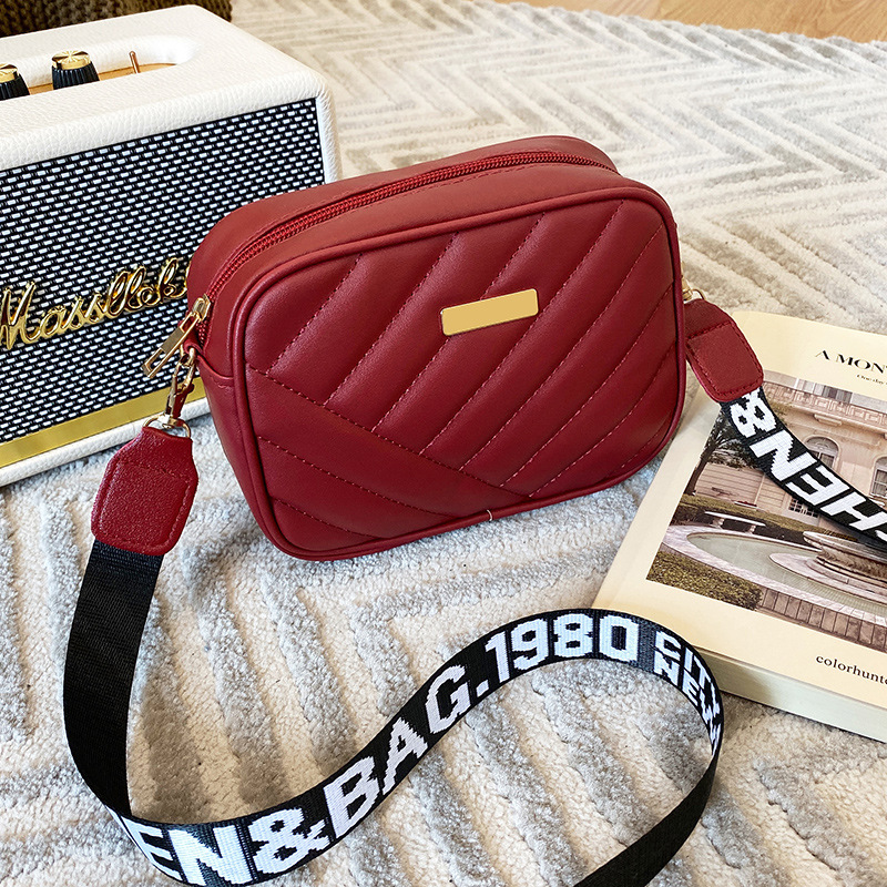 Quilted Square Crossbody Bag Classic Mini Zip Wallet, Women's Faux Leather Shoulder Bag black red dh7293413b