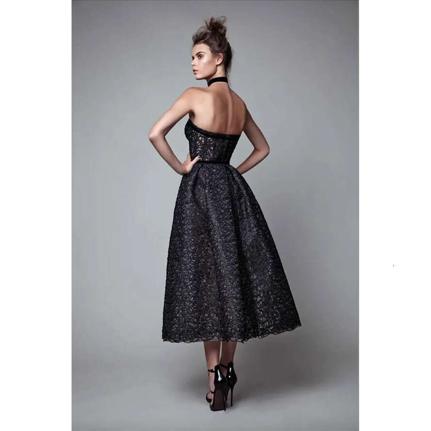 Berta 2023 Black Evening Dresses Sweetheart Lace Appliques Prom Gowns Custom Made Tea Length A E Special Ocn Dress 0509