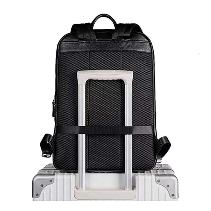 Fashion Korean Style Black Genuine Leather Men's Outdoor Business Travel Backpack Schoolbag For Laptop 16 Inch