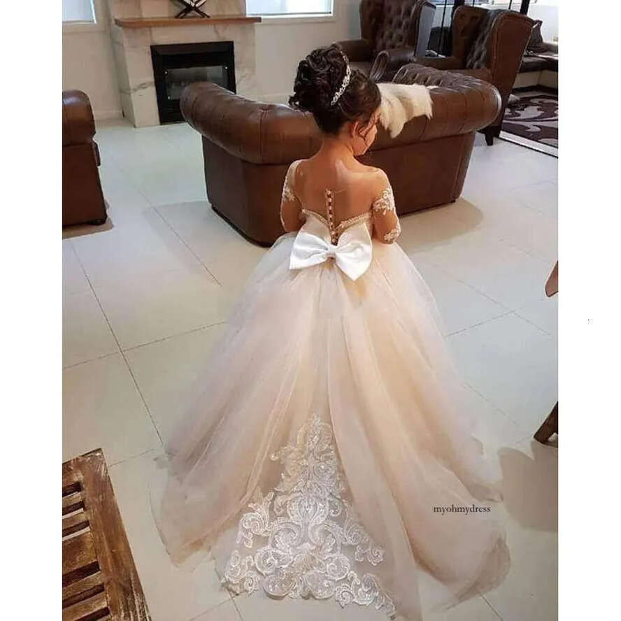 Wer Dresses For Wedding Long Sleeves Lace A E Kids Formal Wear Knee Length Multilayer Girls Pageant Dress 0508
