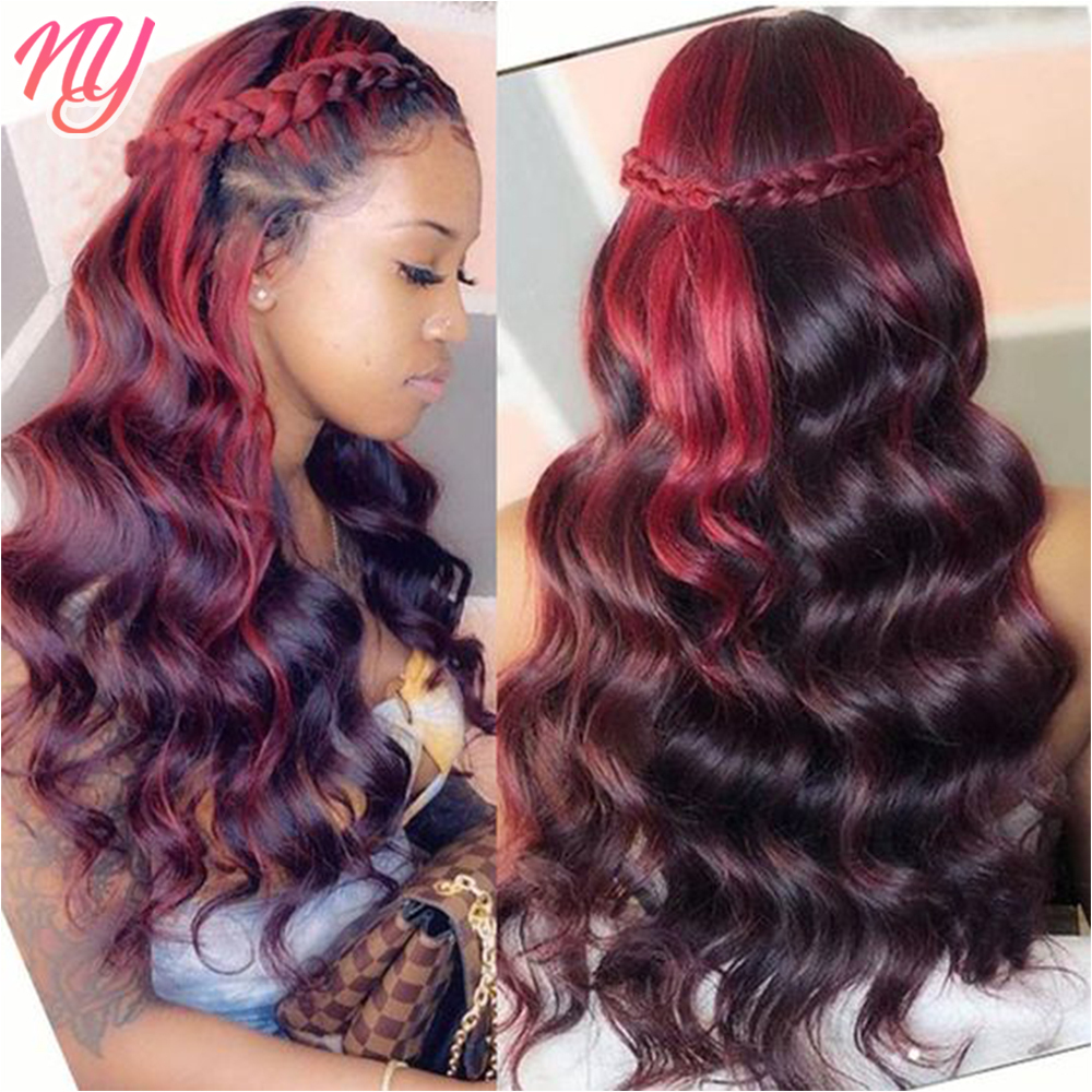Highlight 1B 99J Bury Body Wave Front For Woman 13x4 HD Lace Frontal Wig Colored Human Hair Wigs