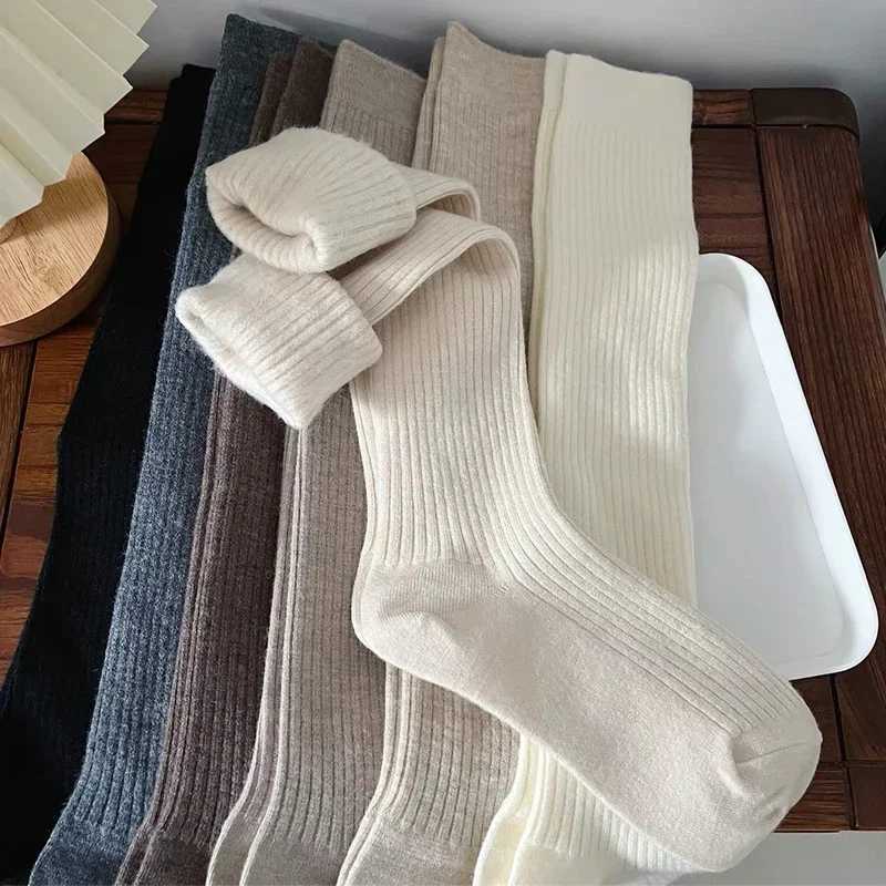 Womens Soft Wool Long Autumn Winter Cashmere Solid Knitted Long Socks Tight Casual Kn High Fluffy Warm Thick Girl W241028