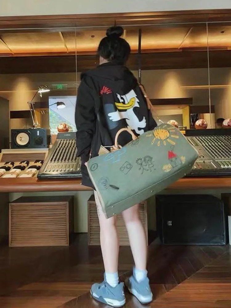 Large Capacity Women Travel Canvas Bag Zipper Fashion Printing Casual Fitness Single Shoulder Handbag Female Boston Bags 241021