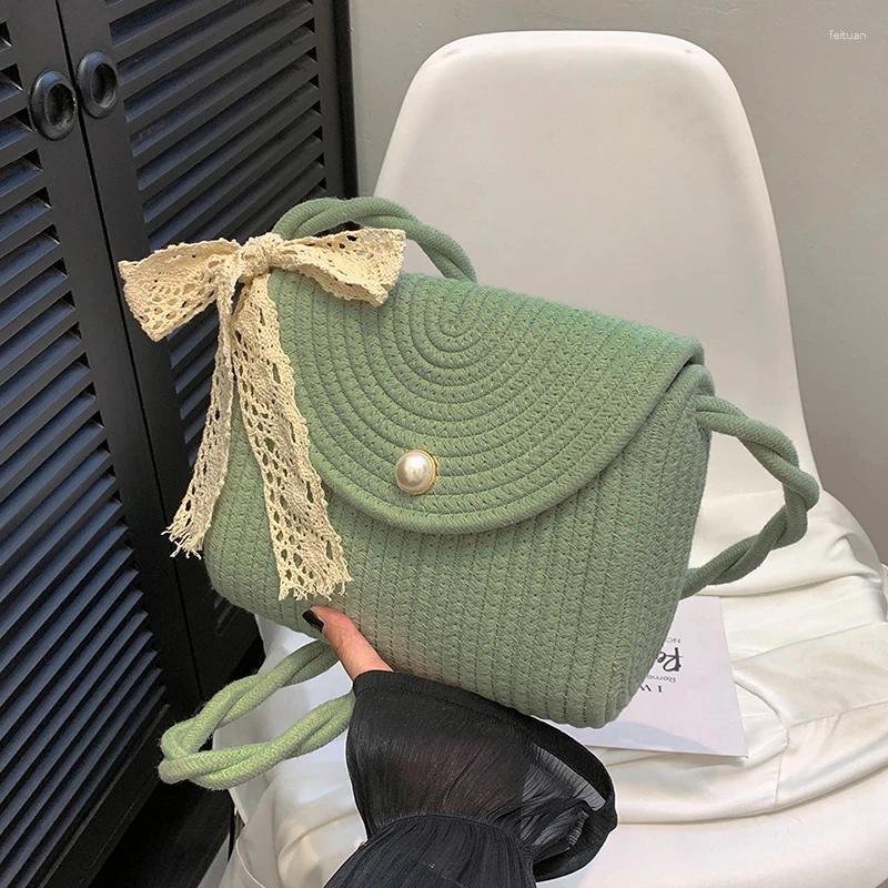 2025 NEW Totes Pastoral Summer Shoulder Bag With Cute Lace Bow Crossbody Tote For Women Beach Picnic Vacation zhanyishengli