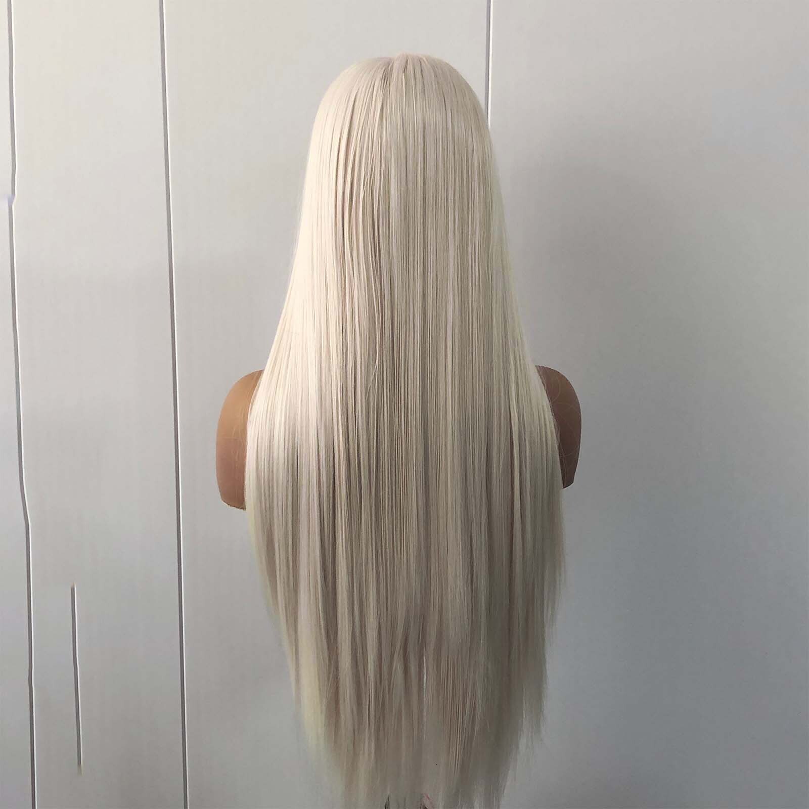 Platinum Blonde Long Straight Synthetic Front Wig Light White Blond Colored Hair 13X4 Lace Frontal Wigs for Women Party