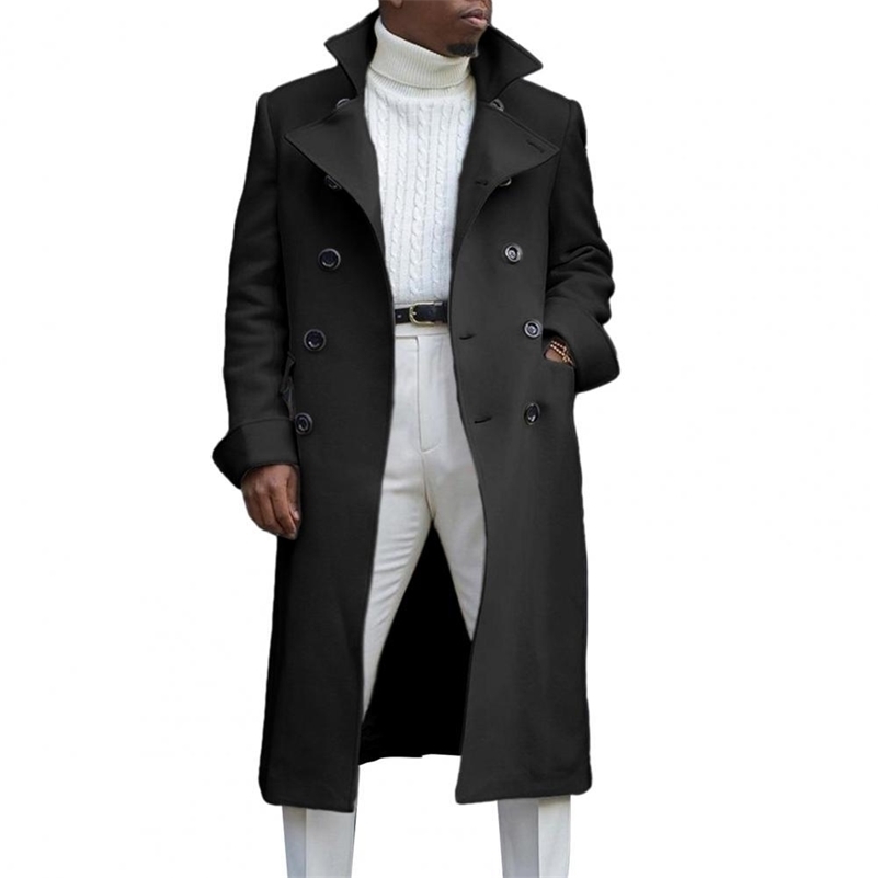 Korean Trend Mens Loose Casual Single-breasted Overcoat Autumn Winter Fashion Long Sleeve Woolen Long Coat 241007