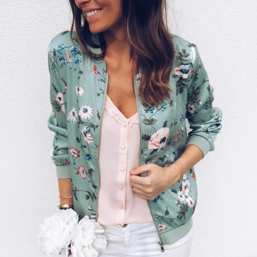 Jocoo Jolee Women Elegant Zipper Bomber Jacket Spring Autumn Floral Printed Jackets Office Wear Slim Office Coat Retro Outwear 241024