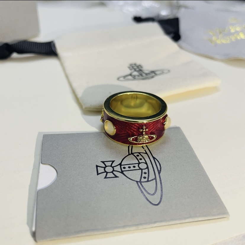 Designer Vivienmes Westwood Jewelry Western Empress Dowager Wide Face Enamel Multi Color Ring Punk Saturn King Couple Ring Colorful Lacquer