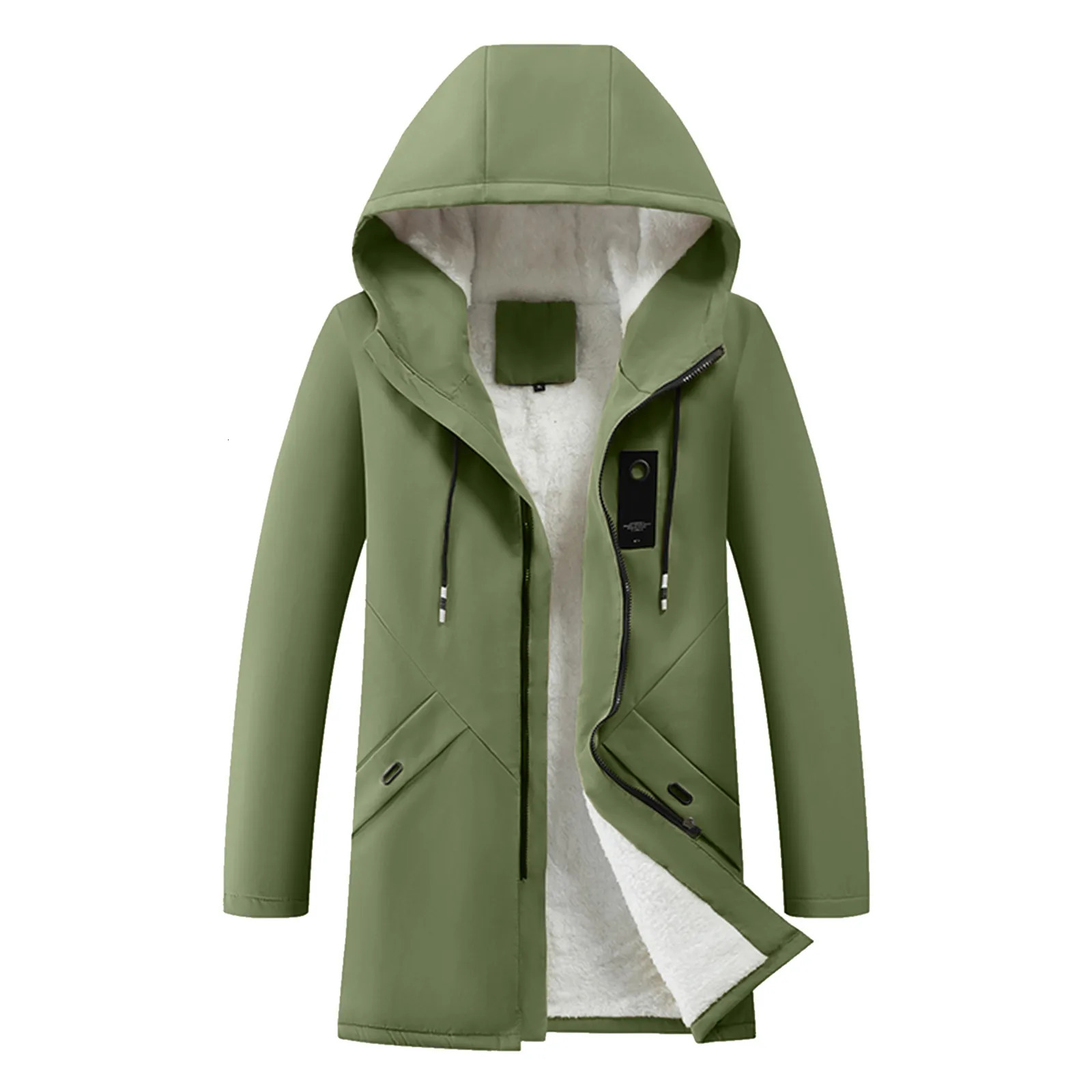 Mens Cotton Windproof Solid Color Coats Parkas Jackets For Men Long Hooded Coat Winter Warm Thick Fleece Jacket 241024