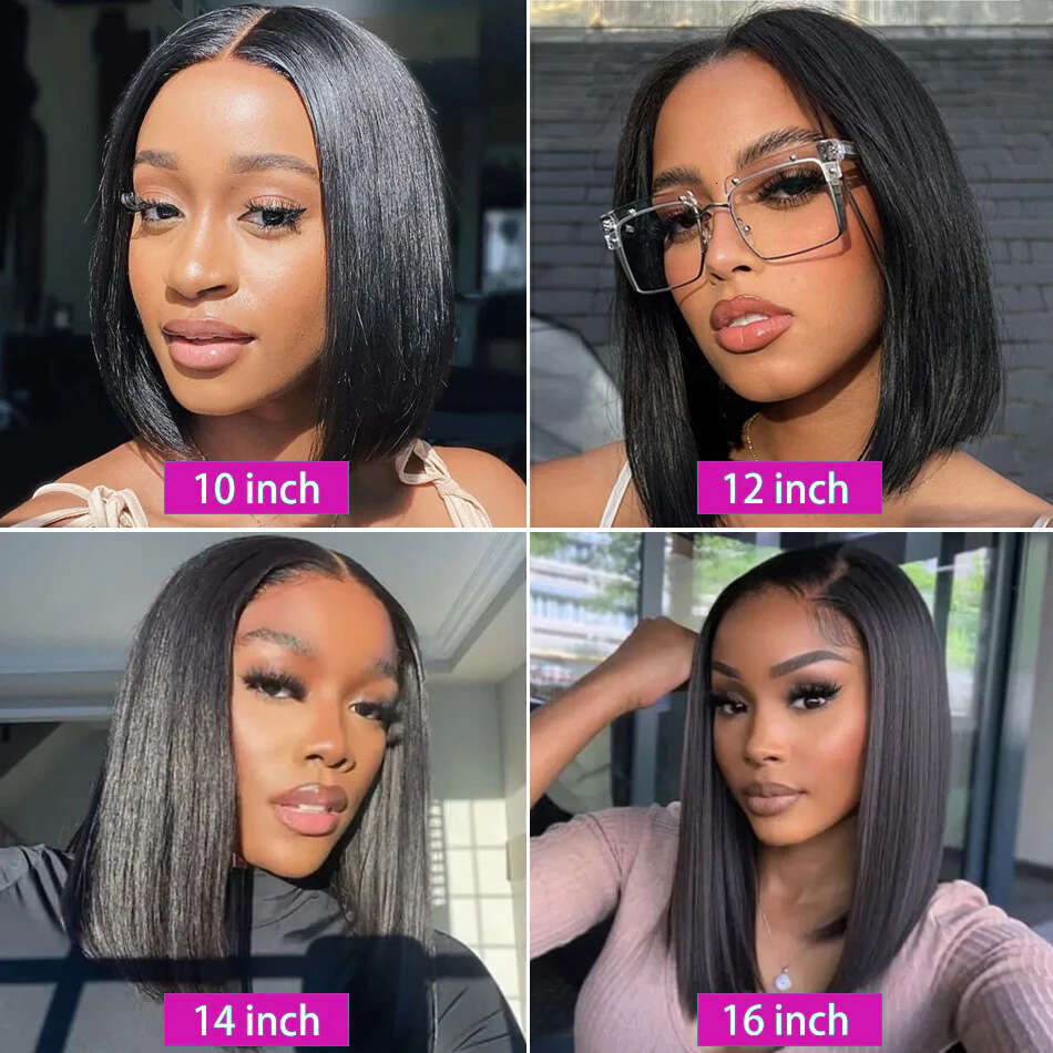 Pretty Diary Bob Straight Human Hair Wigs x HD Lace Frontal Transparent Wig Glueless Closure Precplucked For Women