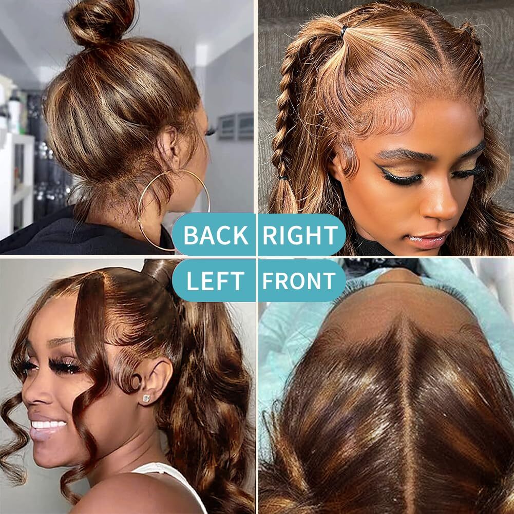FABA 32 Inch 4/27 Highlight Body Wave Wigs 360 HD Full Lace Wig Human Pre Plucked with Baby Hair For Women 180% Density