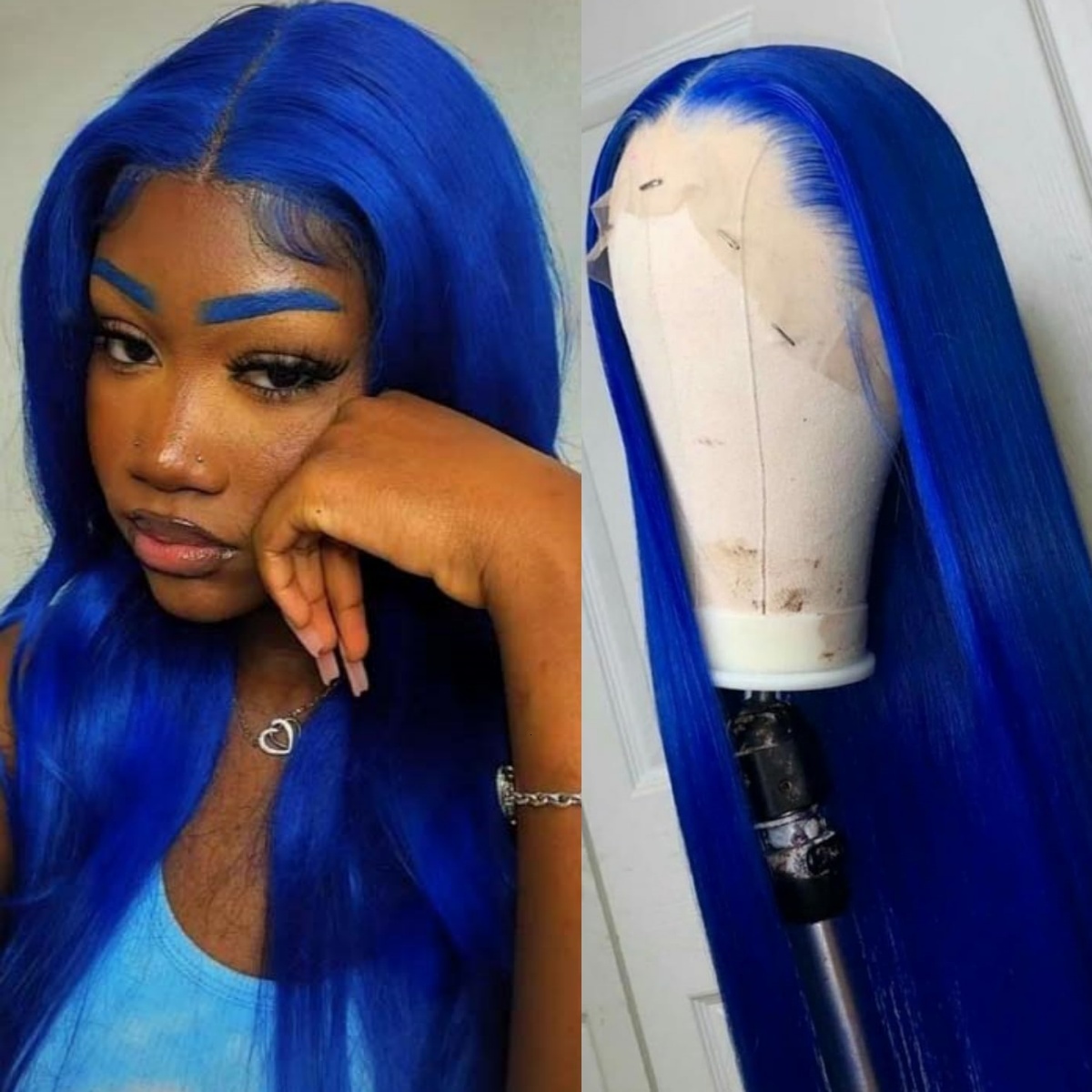 RDY Royal Blue Long Straight Synthetic Lace Front Wig Glueless Natural Haire Bright Colored Hair Frontal Wigs for Women