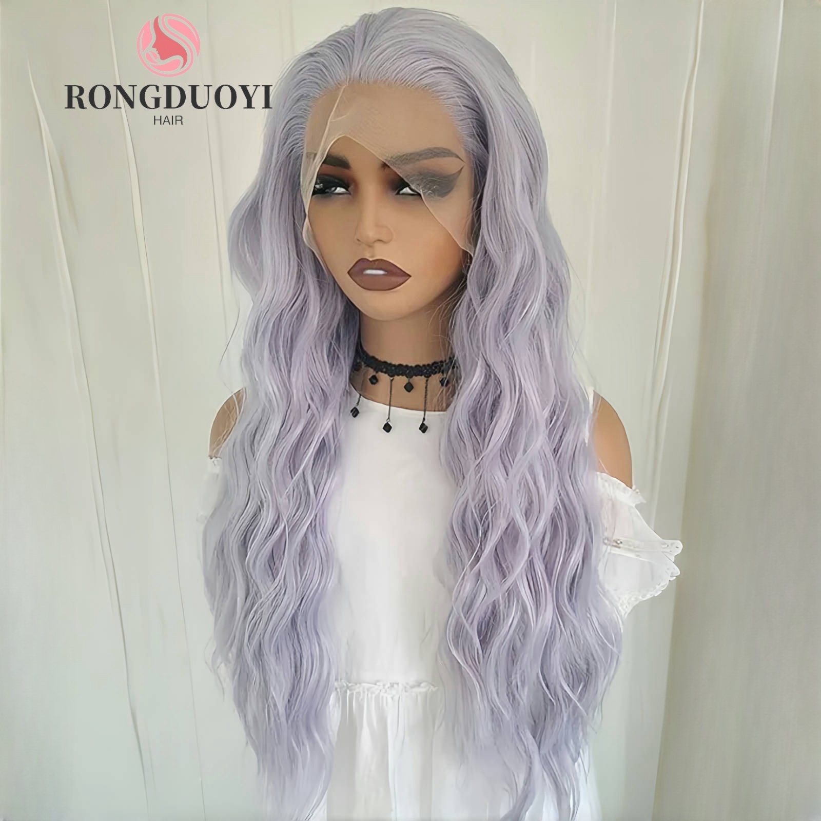 Sier Purple Long Curly Synthetic Lace Front Wig Deep Wave Natural Wavy Colored Hair 13X4 Frontal Wigs for Women Party