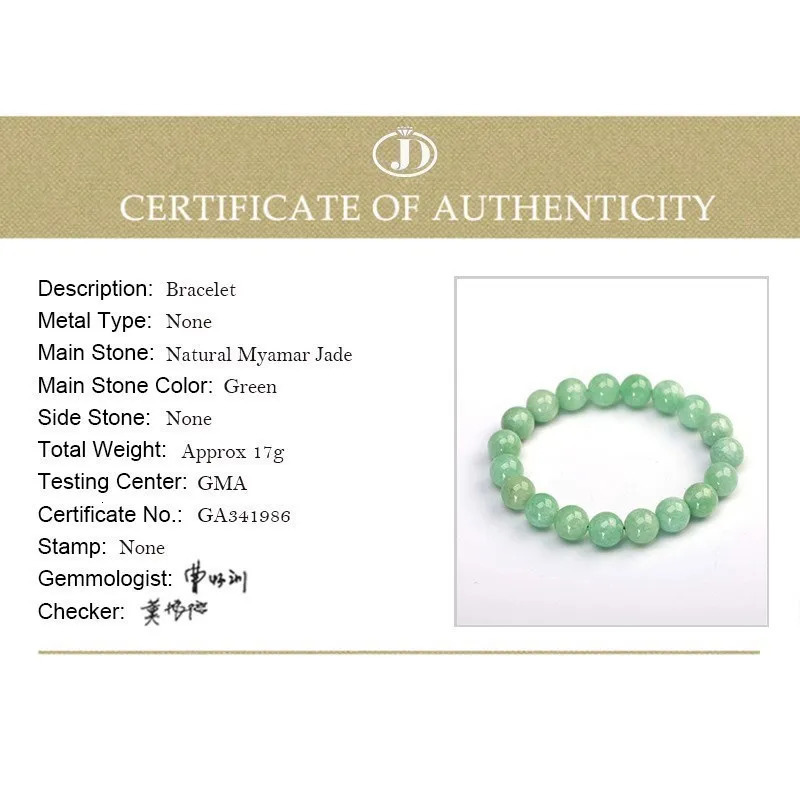 JD Natural Stone Myanmar Green Jade Beaded Bracelet Round Chalcedony Buddha Bead Yoga Bangles Energy Healing Jewelry Gift 241028