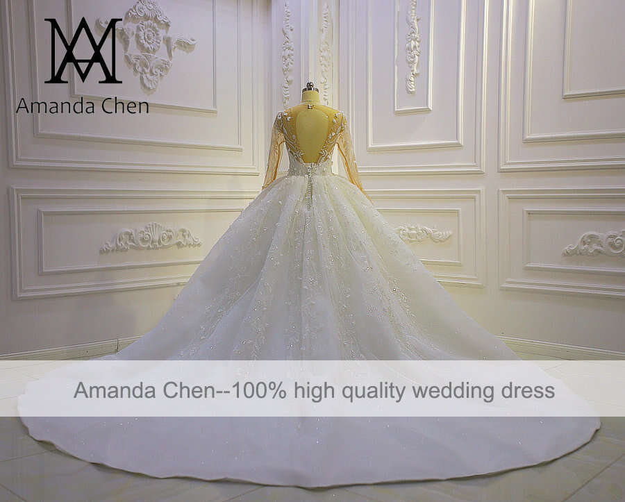vestido de noiva civil Long Sleeve Lace Appliqued 3D wers Wedding Dress