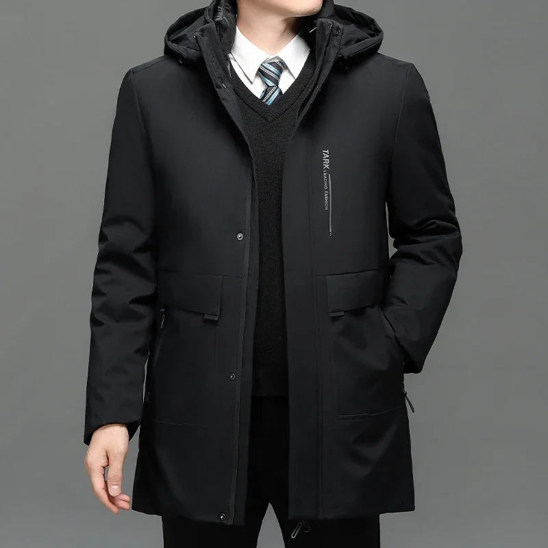 Hooded Mens Parker Coat Winter Warm Thick Zipper Padded Overcoat Long Plush Thickened Parkas 2 Pieces Jacket 241024