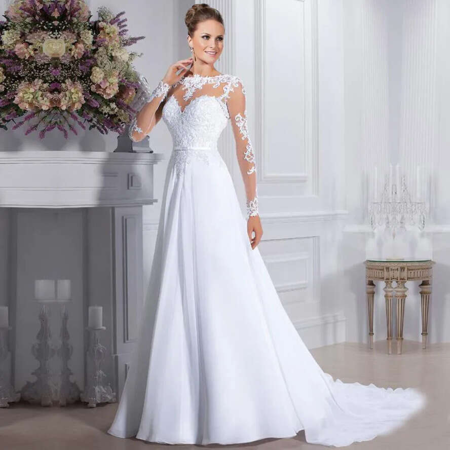 2021 New Arrival A E Dresses Long Sleeve Lace Appliqued Plus Size Wedding Dress Bridal Gowns Vestido De Noiva 0509