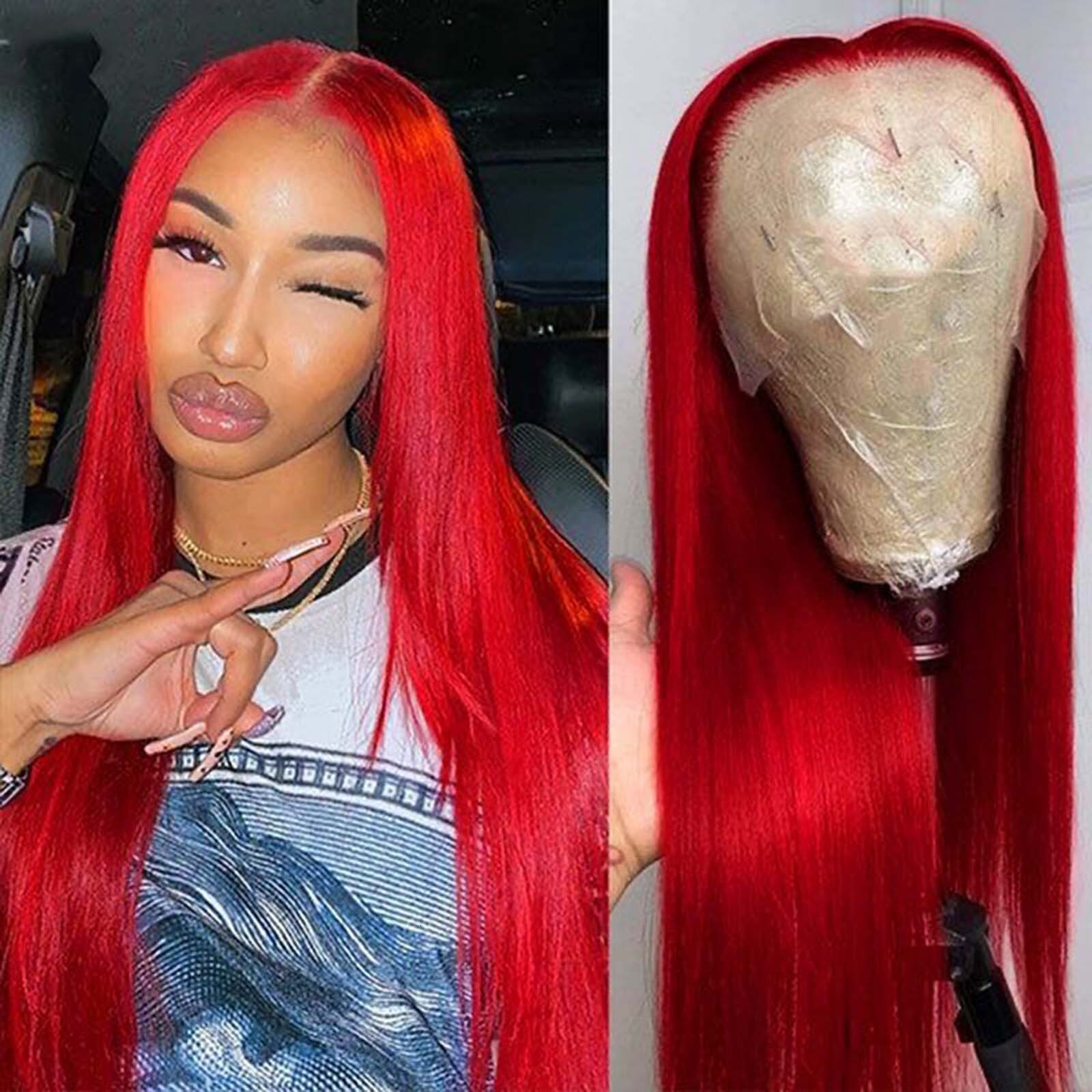 Dark Red Silky Straight Synthetic Front Wig Natural Long Bury Colored Hair 13X4 Lace Frontal Wigs for Women Party