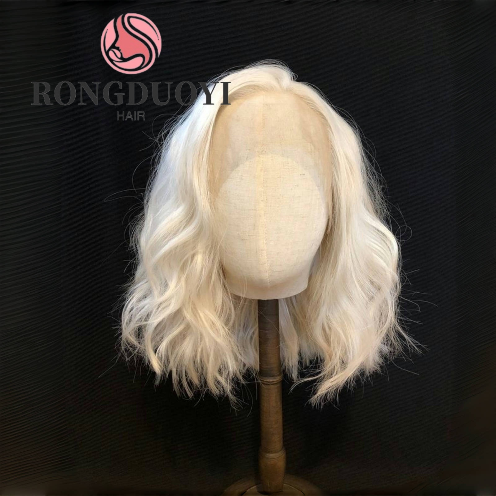 Platinum Blonde Bob Natural Wavy Synthetic Front Wig Curly Shoulder Short Hair Colored 13X4 Lace Frontal Wigs for Women