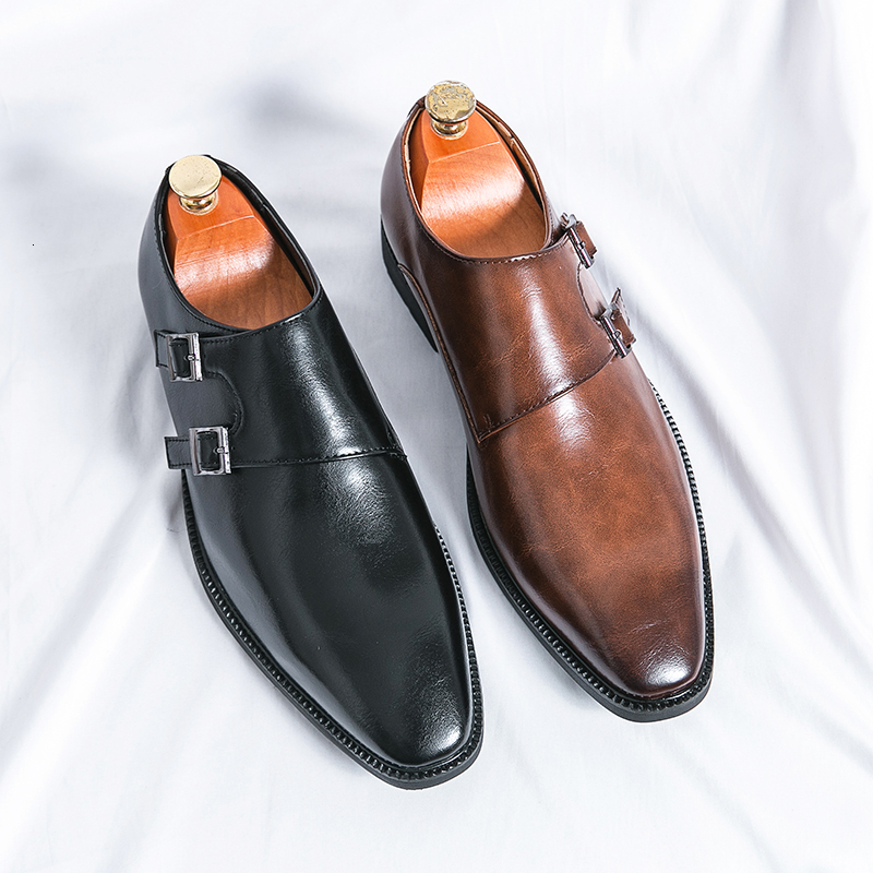 2024 New Leather Monk Classic Brown Wedding For Fashion Casual Men Shoes Evening Dress Moccasins
