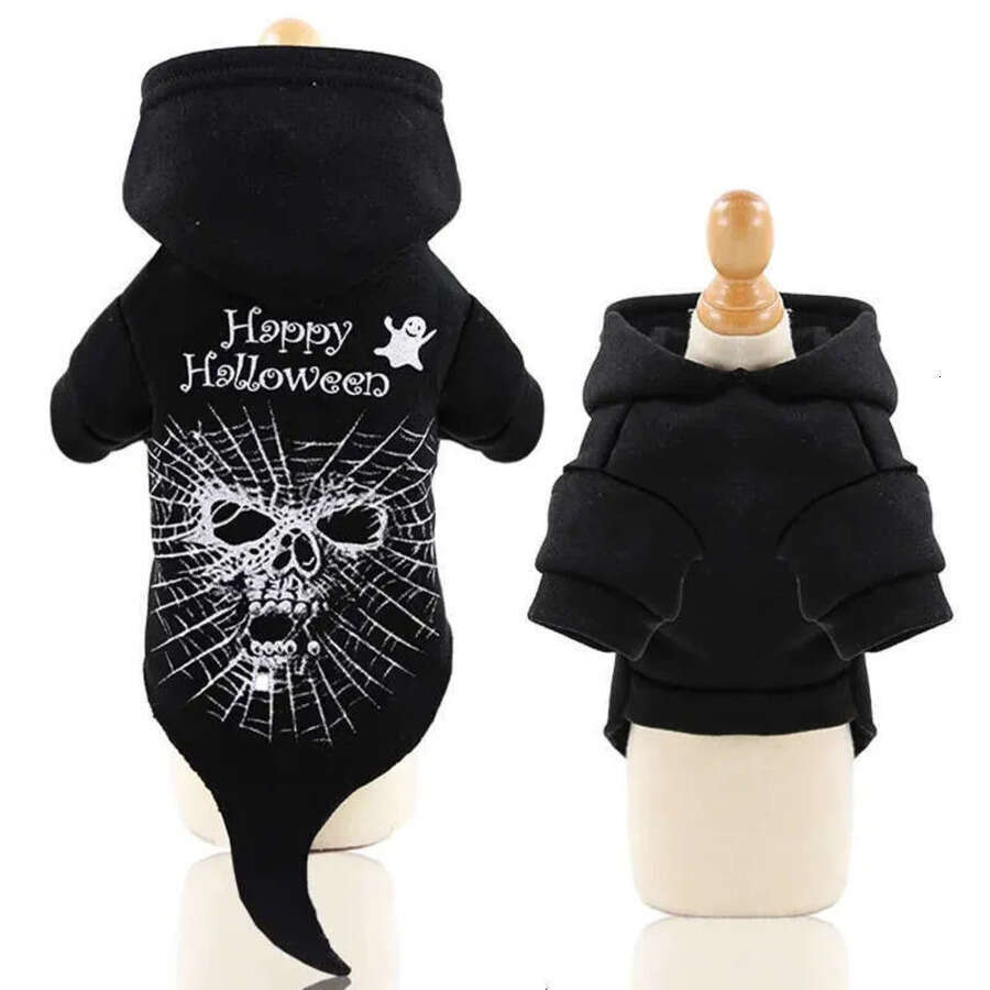 Halloween Fleece Thicken Hoodies Puppy Kitten Clothes Dog Cat Costume Black Skull Sweater Winter Warm Pet Clothing Bh2343 TQQ
