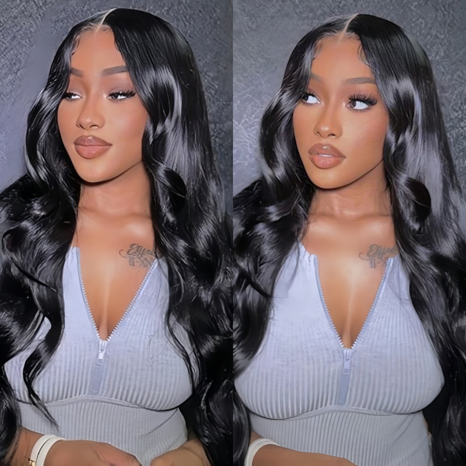 Jet Black Loose Body Wave Synthetic Lace Front Wig Long Curly Wavy Natural Colored Hair 13X4 Frontal Wigs for Women Daily