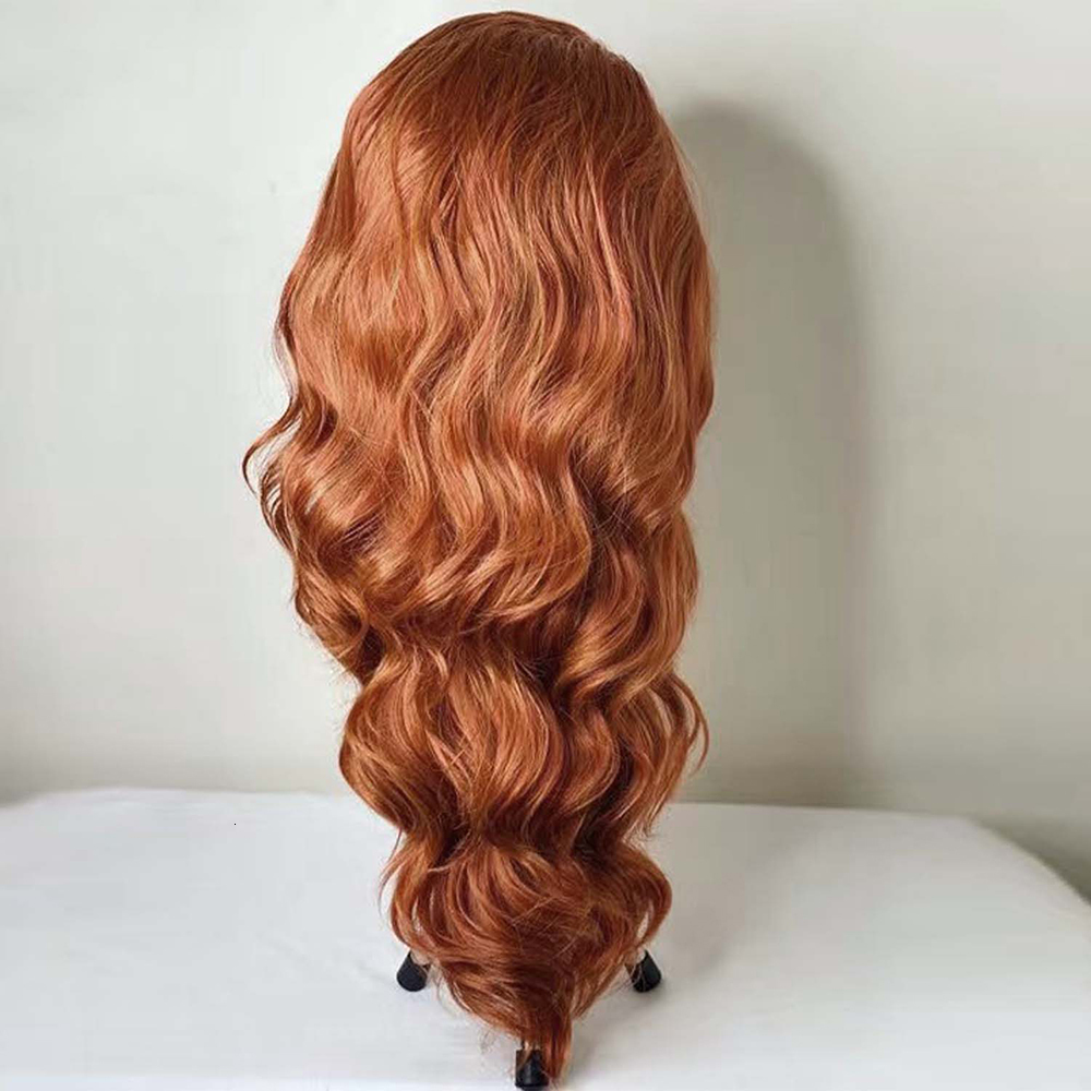 RONGDUOYI 13X4 Lace Front Ginger Orange Wigs for Women Synthetic Frontal Wig Glueless Loose Curly Wavy Hair Daily Party Cosplay