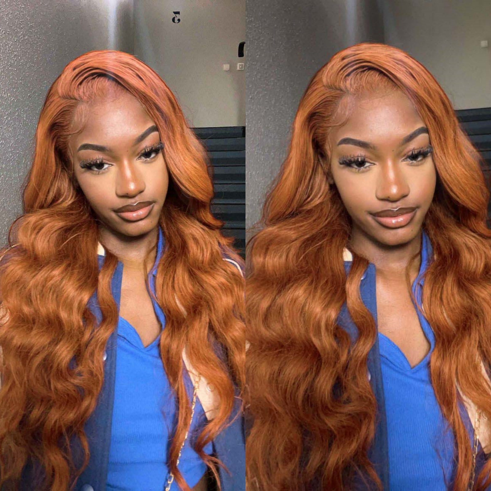 Long Curly Natural Wavy Synthetic Hair Ginger Orange Lace Front Wig Loose Deep Wave Brown Colored 13X4 Frontal Wigs for Women