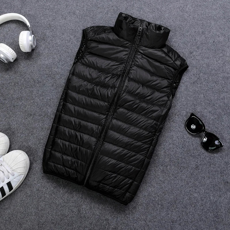 Autumn and Winter Mens 90 White Duck Down Vest Casual Lightweight Warm Solid Sleeveless Jacket Portable Pocket 241024