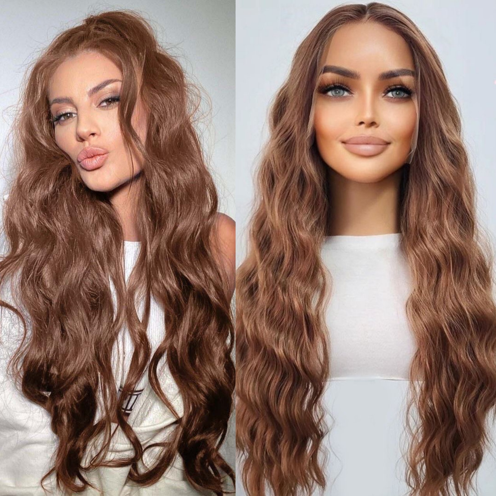Deep Wave Synthetic Front Wig Glueless Brunette Long Curly Light Brown Colored Hair Lace Frontal Wigs for Women