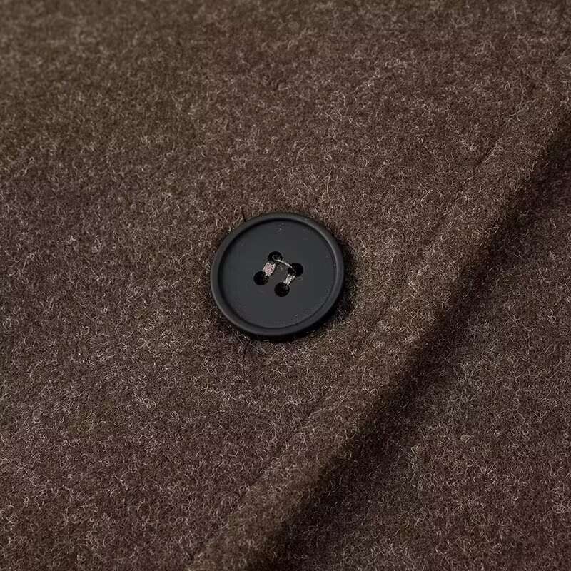 TRAFZA Vintage Loose Solid Tweed Women's Lapel Buttons Slant Pockets New Autumn Winter Fashion Jacket Coat