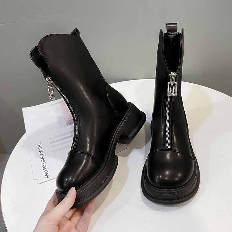 Women's Fashion Boots:Patent Leather Korean Version Plus Size Martin Boots Round Toe Versatile,Black,Free shipping