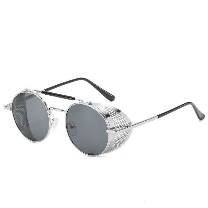 Fashion design men and women New Metal Steampunk Round Frame Glasses Personalized Mesh Flip Windproof Sunglasses