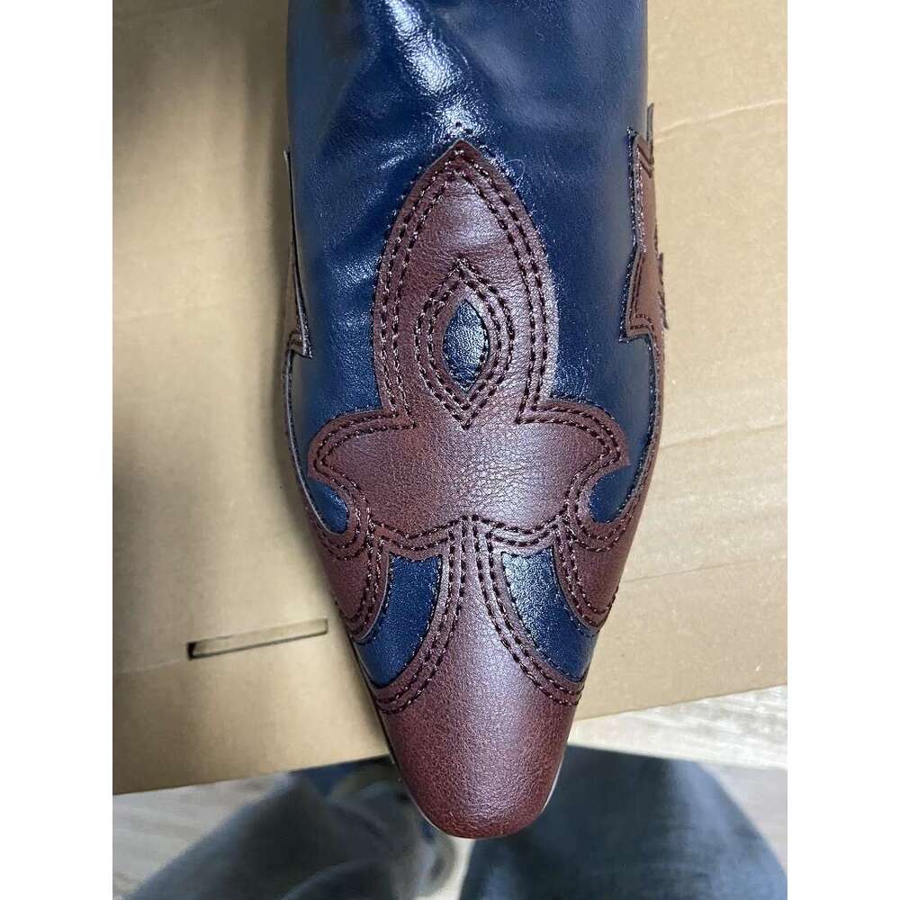 Men PU Color Matching Emed Western Cowboy Wear-resistant Leather Pointed Toe Fashion Trend Thigh High Boots Botas Mascua 241108