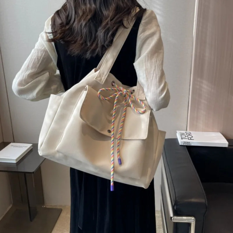 Large Capacity Canvas Tote Bag for Womens Versatile Instagram College Student Class Shoulder Bag 241025