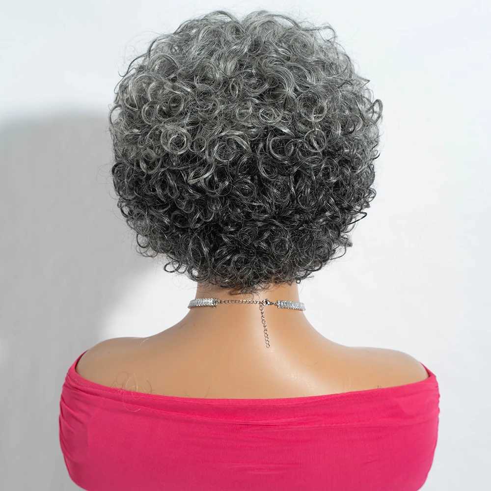 Lekker short silver gray curly Bob 100% Brazilian Remy hair salt and pepper all male wig M241028