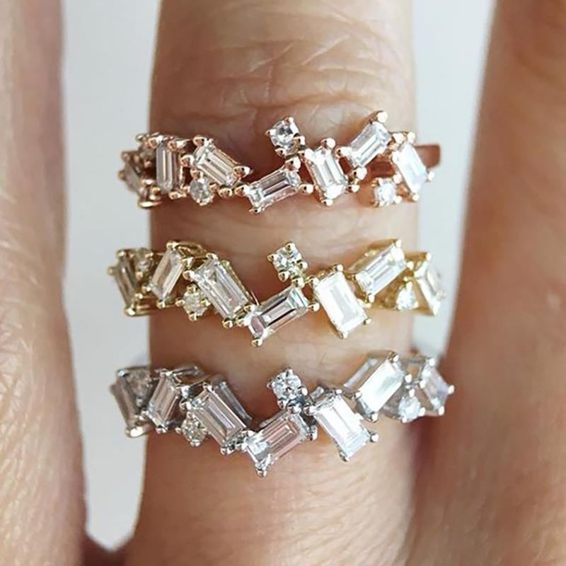Sterg Sier Princess Cut CZ Dia Irregular Party Ring