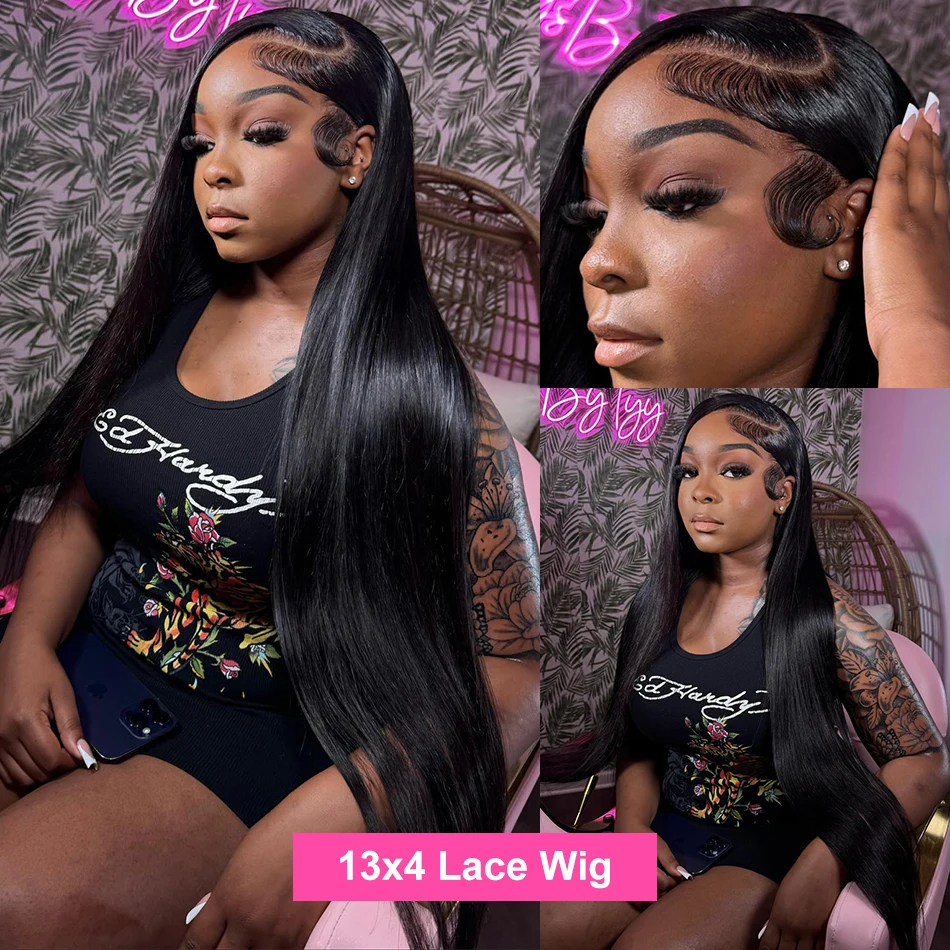 Straight Frontal 30 32 Inch Brazilian Remy 13X4 13X6 Glueless Transparent Lace Front Human Hair Wig For Women 200%